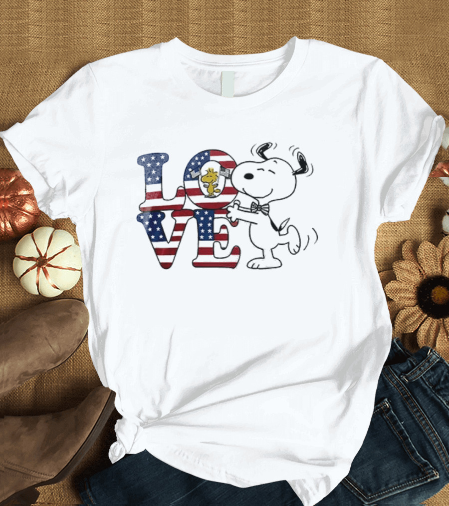 Peanuts Snoopy Love One Nation Under God American Flag 250 Years T-Shirt