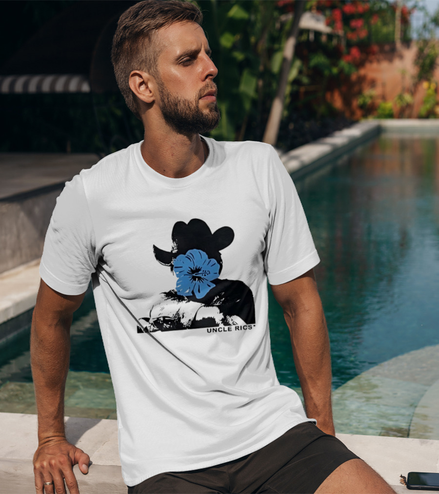 Andy Warhol Uncle Rics Blue Flower Cowboy Hat T-Shirt