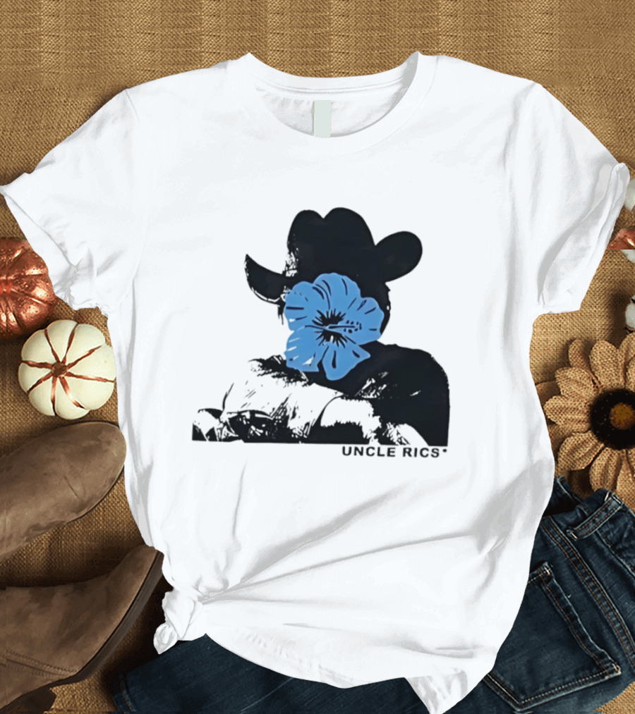 Andy Warhol Uncle Rics Blue Flower Cowboy Hat T-Shirt