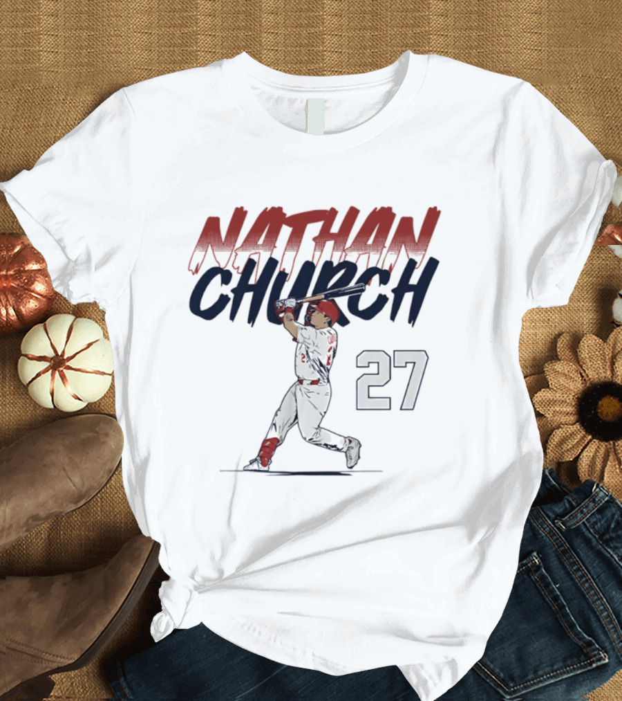 Nathan Church 27 St. Louis Baseball Slugger Swing T-Shirt