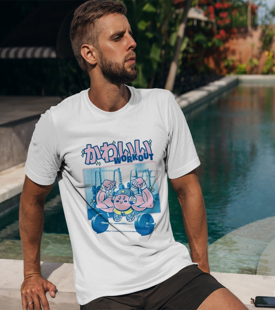 Kawaii Workout Kirby Barbell Gym Motivation T-Shirt