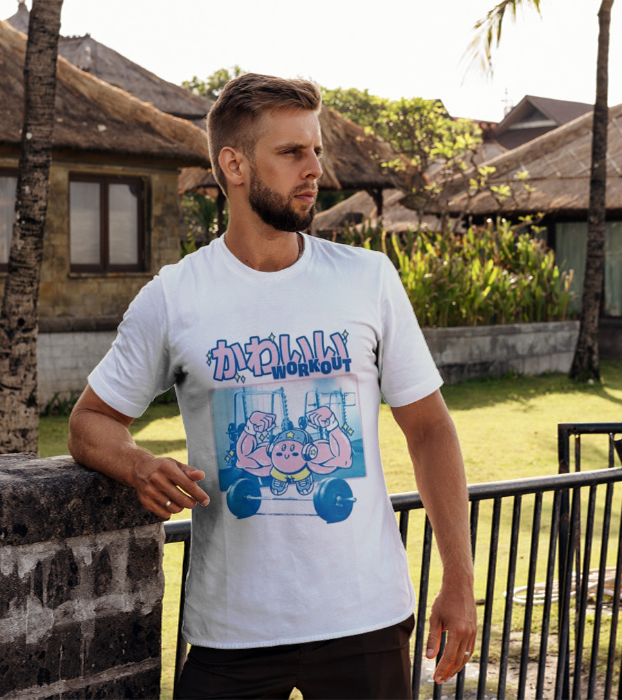 Kawaii Workout Kirby Barbell Gym Motivation T-Shirt
