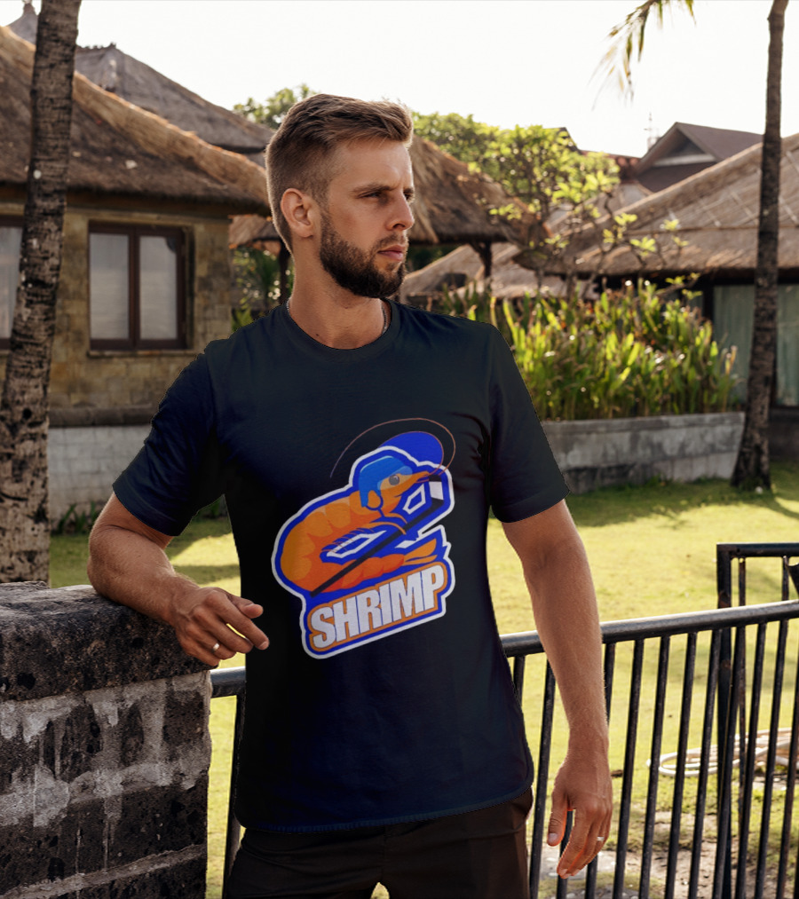 San Jose Shrimp Hockey Team Logo With Hockey Stick And Helmet T-Shirt