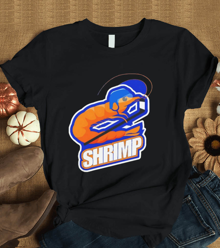 San Jose Shrimp Hockey Team Logo With Hockey Stick And Helmet T-Shirt