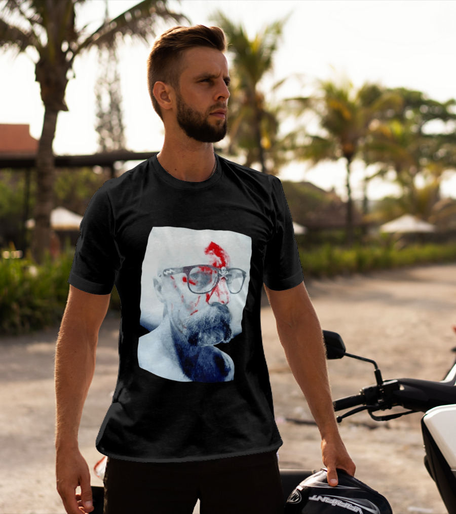 Bald Man With Bloody Beard And Skull Glasses T-Shirt