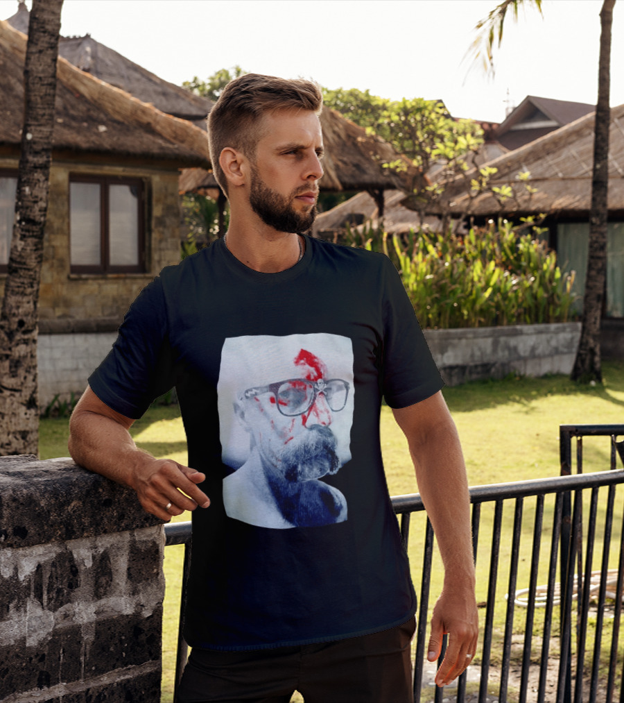 Bald Man With Bloody Beard And Skull Glasses T-Shirt