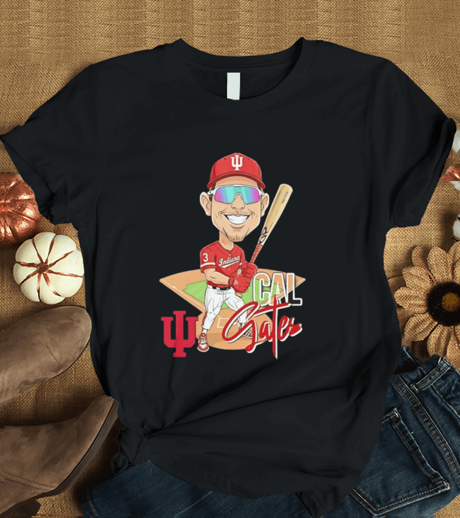 Cal Gates Indiana Hoosiers Baseball Caricature With Indiana University T-Shirt
