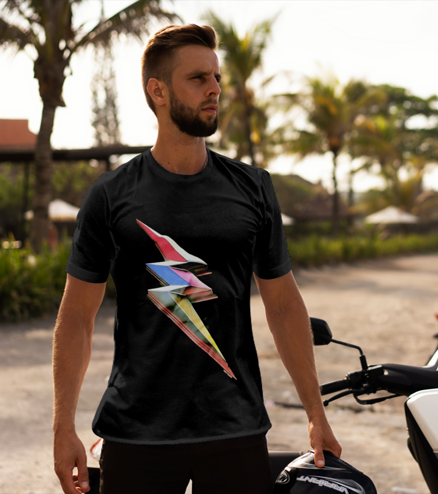 Geometric Prismatic Multicolor Lightning Bolt T-Shirt