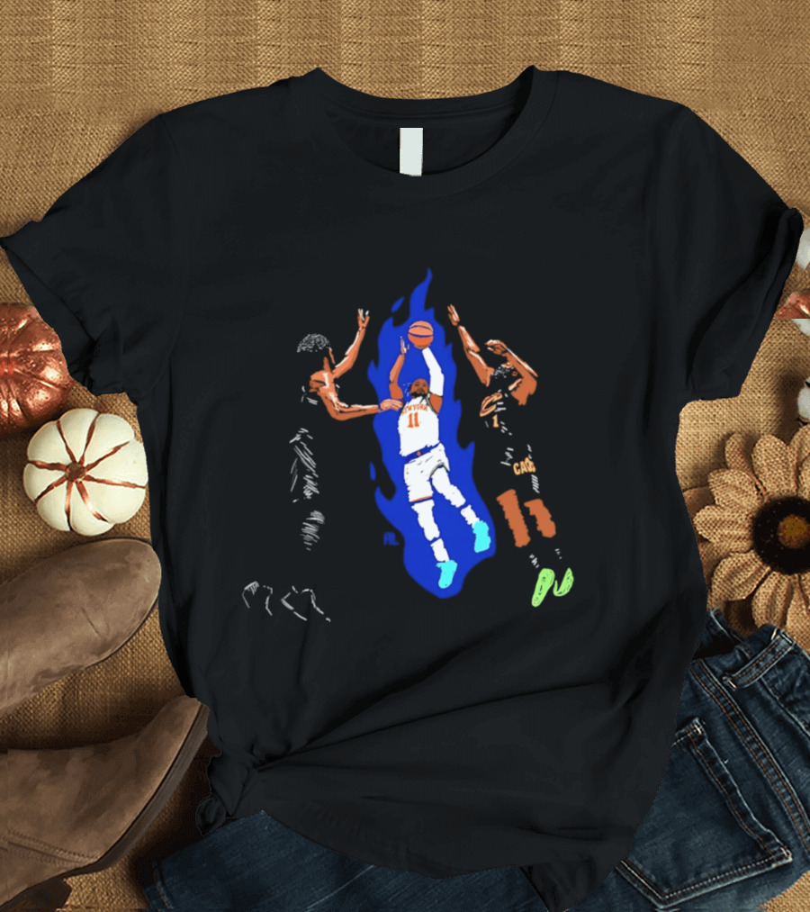 New York 11 Basketball Player Blue Flames Action Scene T-Shirt