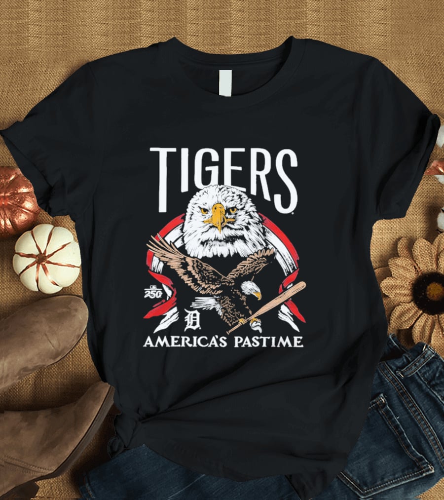 Tigers Eagle America's Pastime Bald Eagle Baseball Bat Iconic 250th Anniversary T-Shirt
