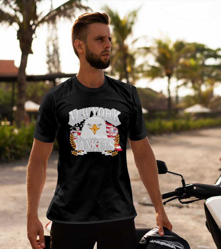 New York Yankees Americana Eagle Celebrating USA Flag With Baseball T-Shirt
