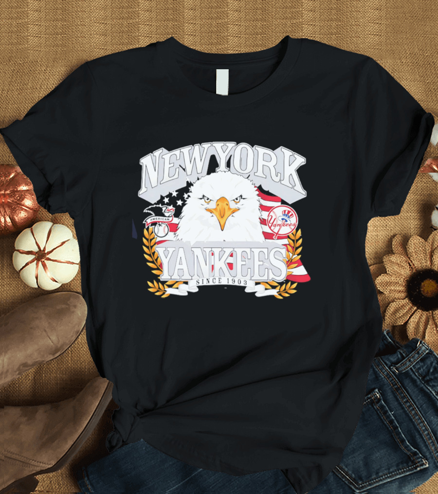 New York Yankees Americana Eagle Celebrating USA Flag With Baseball T-Shirt
