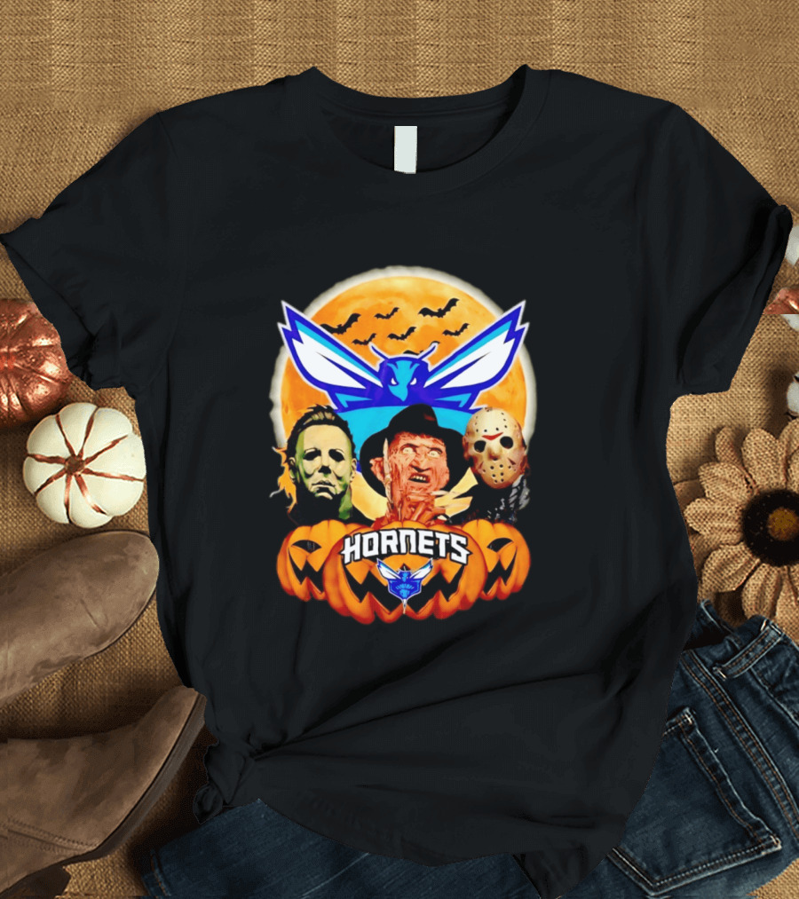 Halloween Horror Characters Freddy Jason Michael Myers Charlotte Hornets T-Shirt