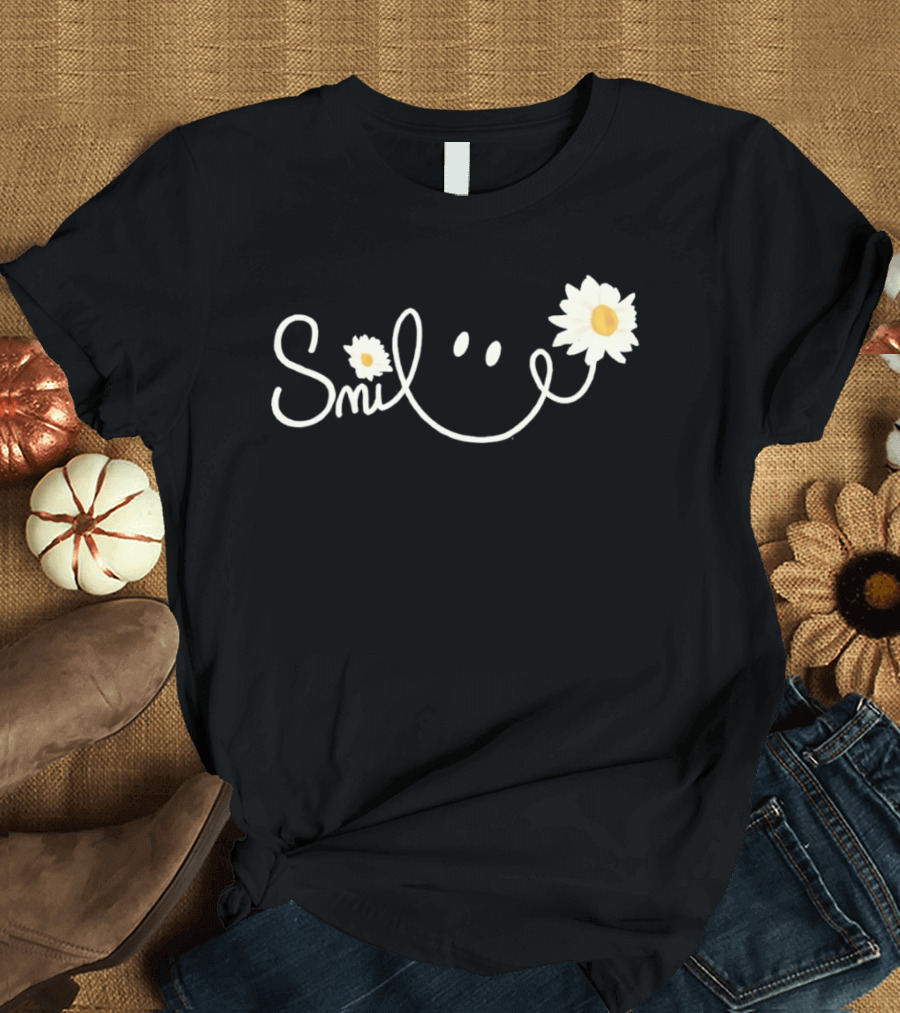 Smile Daisy Flower Icon With Happy Face T-Shirt