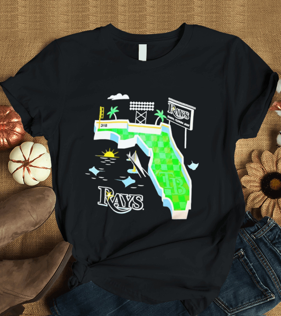 Tampa Bay Rays Florida Map TB Stadium Palms And Sunshine T-Shirt