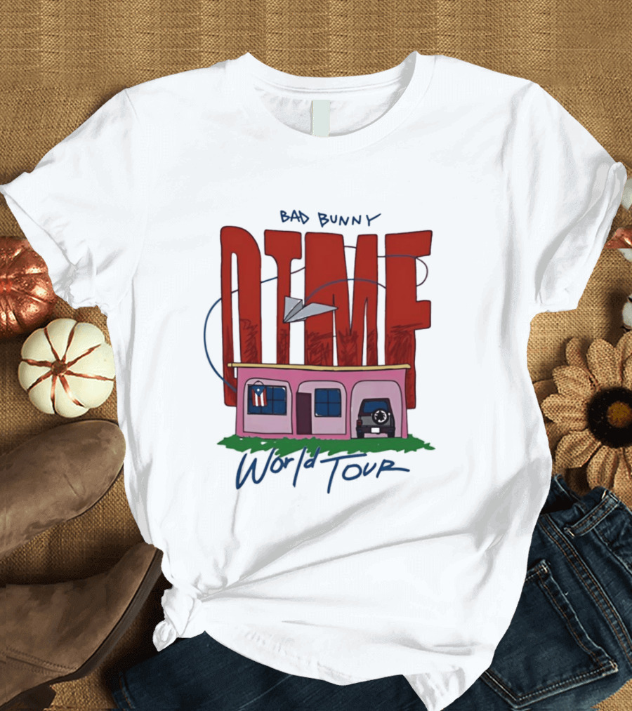 Bad Bunny Dtmf World Tour 2026 Paper Airplane Pink House Jeep T-Shirt
