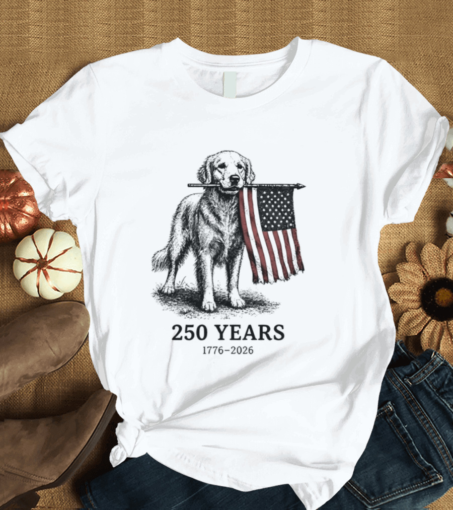 Golden Retriever American Flag 250 Years 1776 2026 T-Shirt