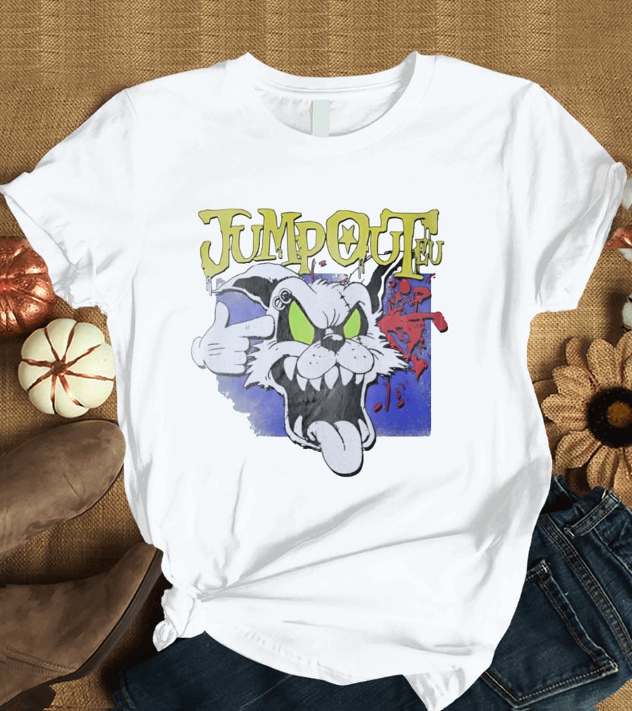 Jumpouteu Pop Culture Cat Creature Teeth Tongue Glove Eyes T-Shirt