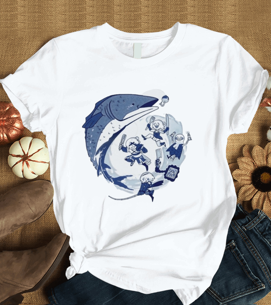 NieR Automata 2B Fishing Cooking Game Characters Wave T-Shirt