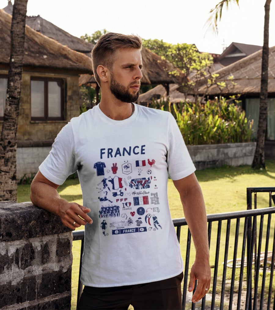 France National Team Vive La Fete Women's Impressions I Heart France Football Rooster Peace V Marque Repere Block Letters FFF T-Shirt