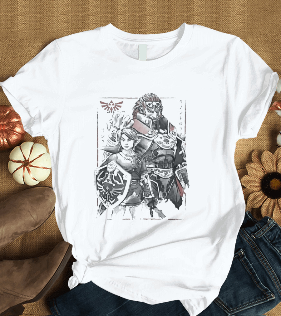 Legend Of Zelda Link Ganondorf Japanese Sumi Art Hyrule Crest T-Shirt