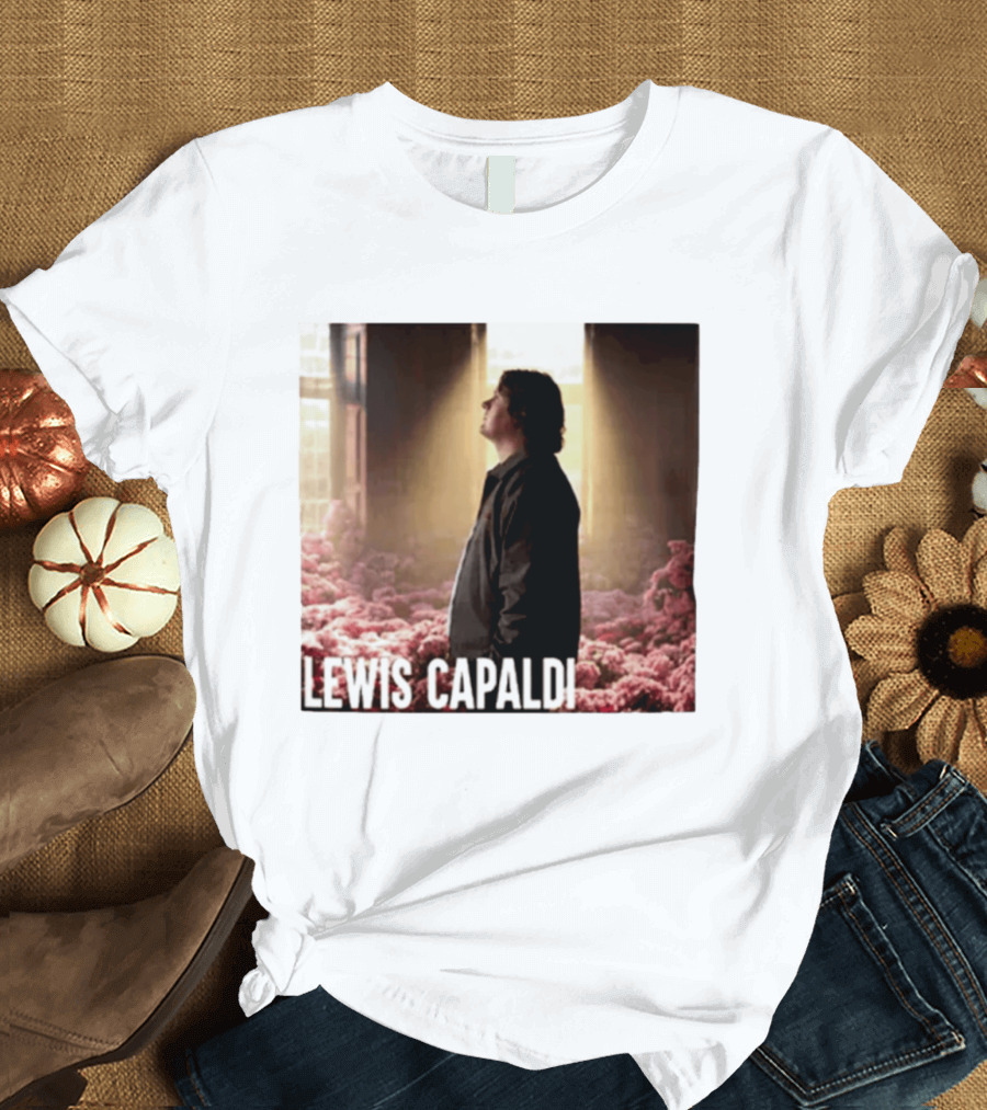 Lewis Capaldi Standing In Floral Scene With Sunlight In Concert Photo T-Shirt