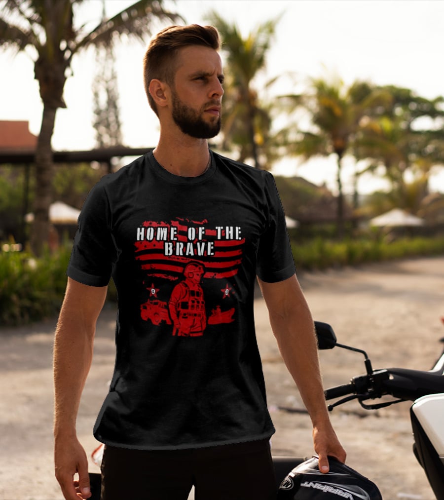 Home Of The Brave Soldier With Stars And Stripes T-Shirt