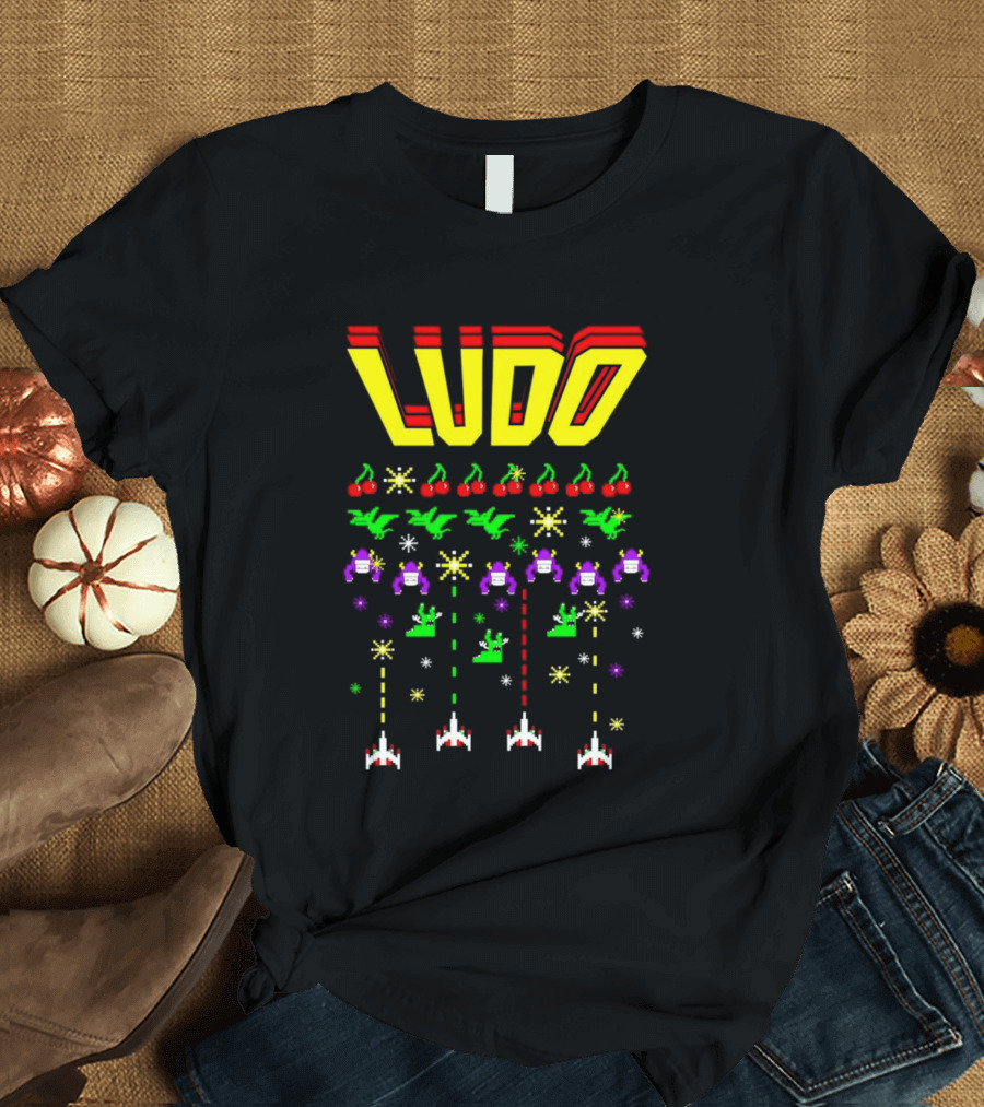 Ludo Arcade Halludoween 2026 Retro Gaming Cherries Spaceships T-Shirt
