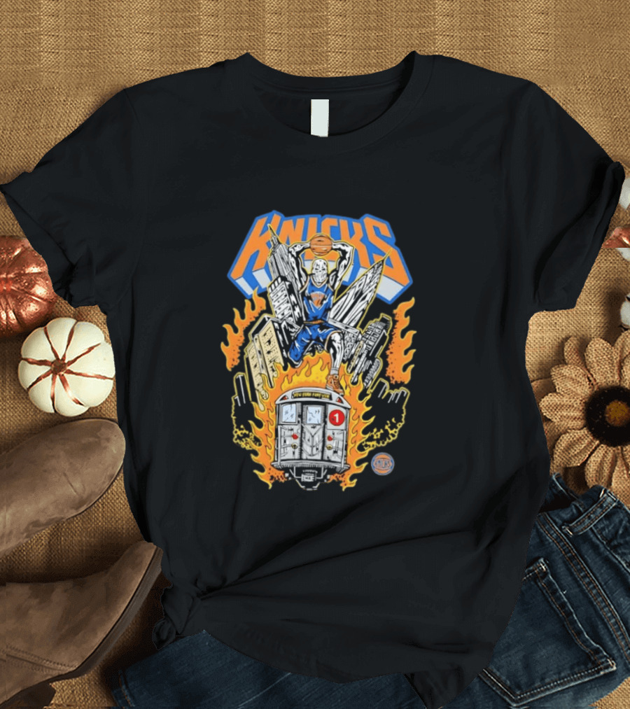New York Knicks NBA Empire State Building Chrysler Building New York City Subway Basketball T-Shirt