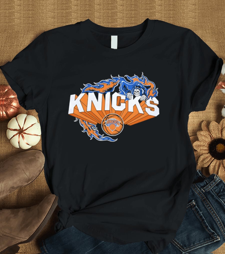 Knicks Basketball Team Flame Graphic New York Knicks NBA T-Shirt