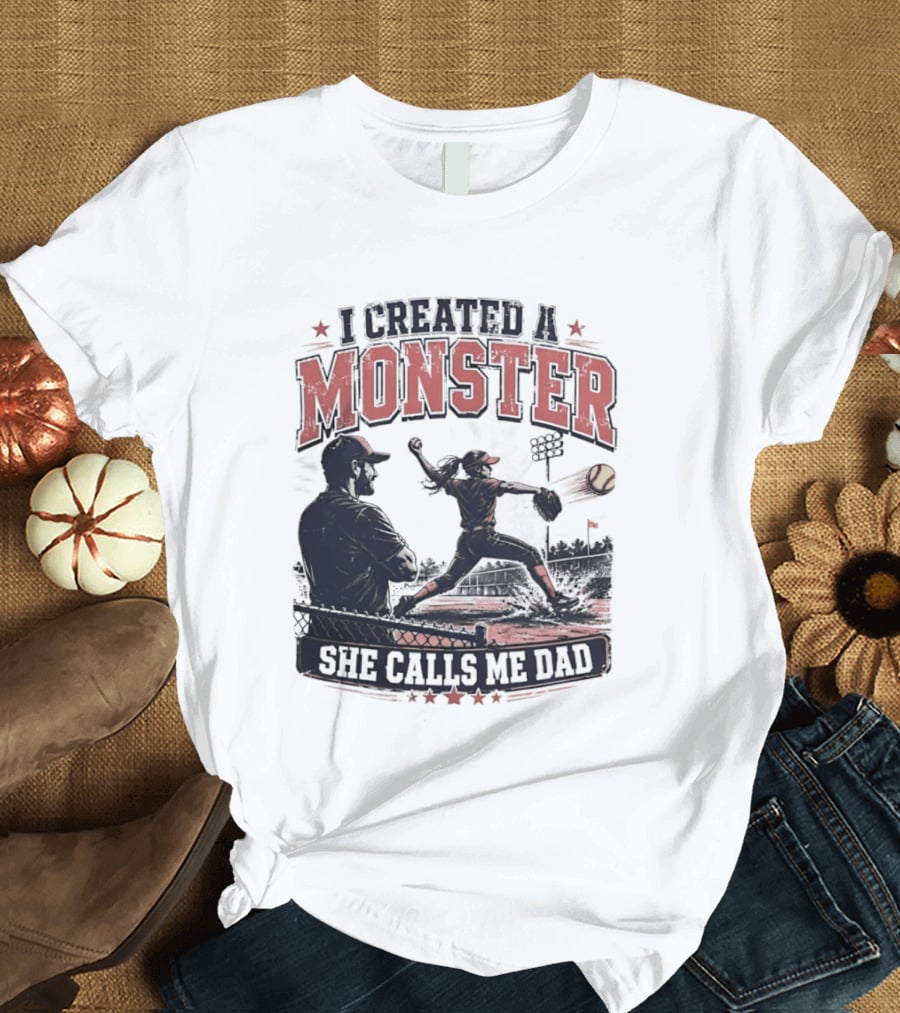Fastpitch Softball She Calls Me Dad I Created A Monster T-Shirt