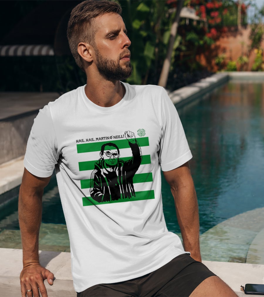 Hail Hail Martin O Neill Iconic Gesture Four Leaf Clover Stripes T-Shirt