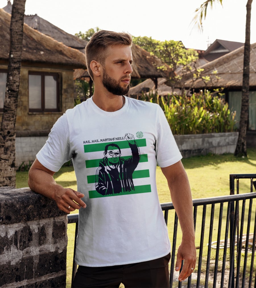 Hail Hail Martin O Neill Iconic Gesture Four Leaf Clover Stripes T-Shirt