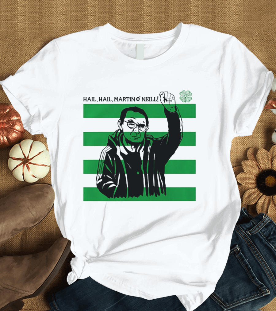 Hail Hail Martin O Neill Iconic Gesture Four Leaf Clover Stripes T-Shirt