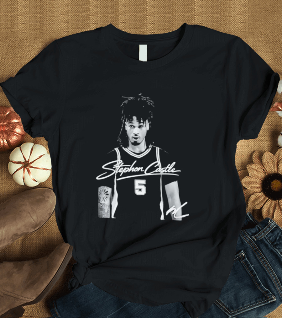 Stephon Castle UConn Huskies NCAA Men's Basketball Number 5 Signature T-Shirt