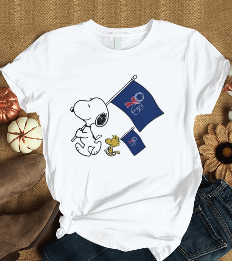 NBA Philadelphia 76ers Snoopy Woodstock Flag Peanuts Basketball T-Shirt