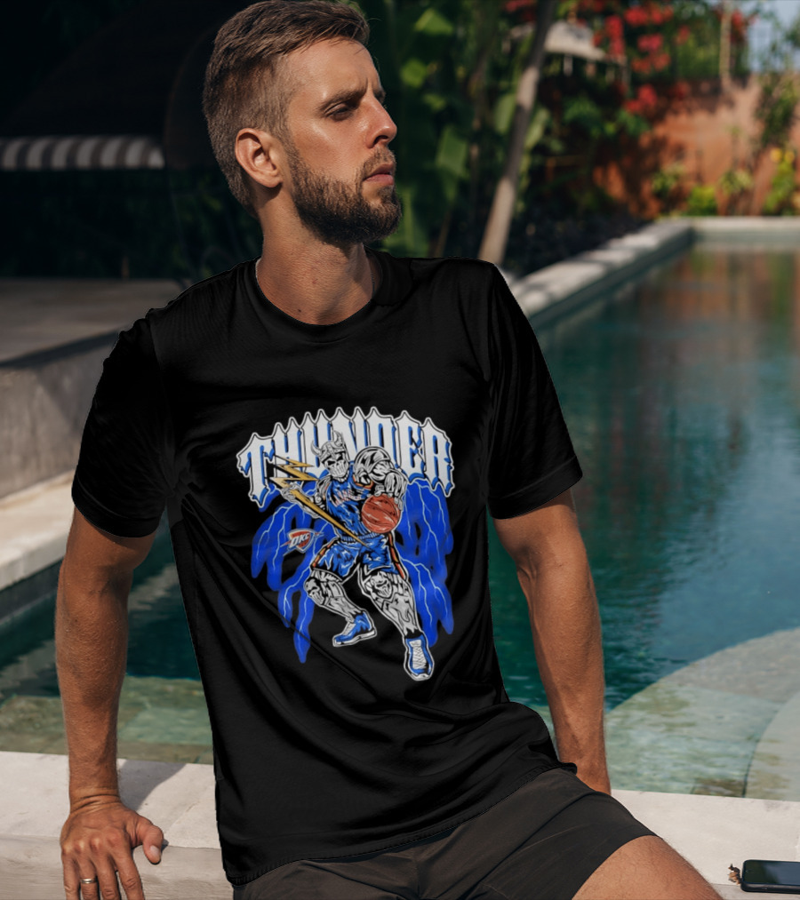 THUNDER Viking Skeleton NBA Basketball Player OKC Oklahoma City T-Shirt