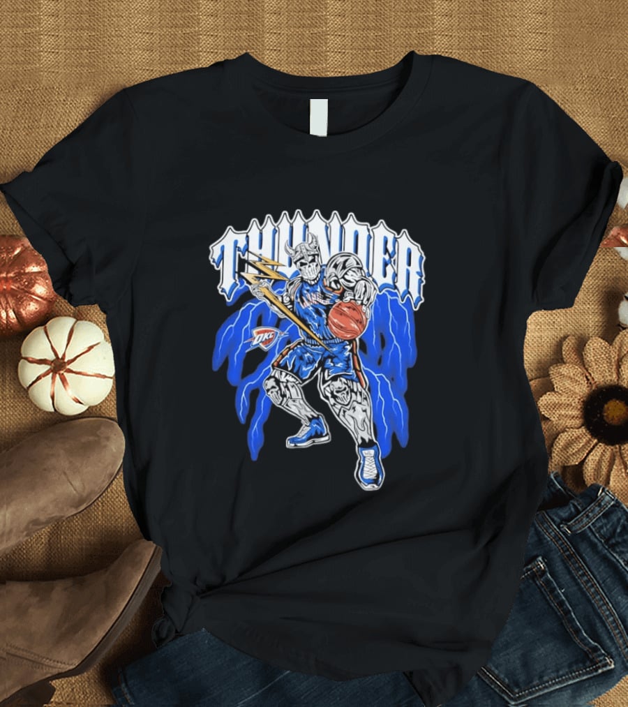 THUNDER Viking Skeleton NBA Basketball Player OKC Oklahoma City T-Shirt