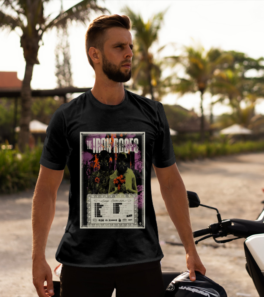 The Iron Roses Tour Europe 2026 October Dates With Gas Masks And Roses T-Shirt
