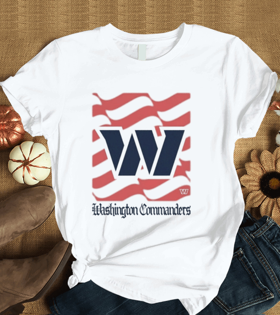 Washington Commanders W American Flags Red Stripes T-Shirt
