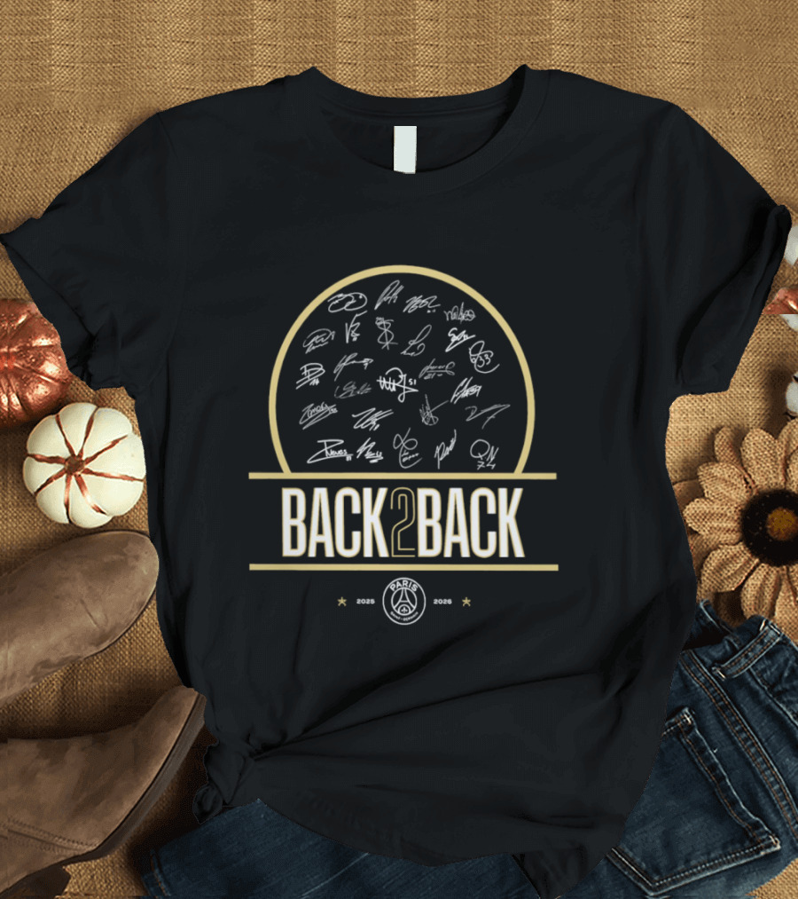 Paris Saint Germain Back 2 Back 2025 2026 Mbappe 7 Hakimi 2 Zaire Emery 33 Vitinha 28 Signatures T-Shirt
