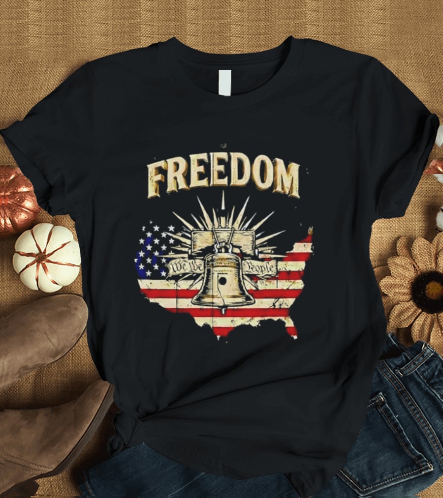 Freedom Liberty Bell American Flag Map United States Vintage Patriotic T-Shirt