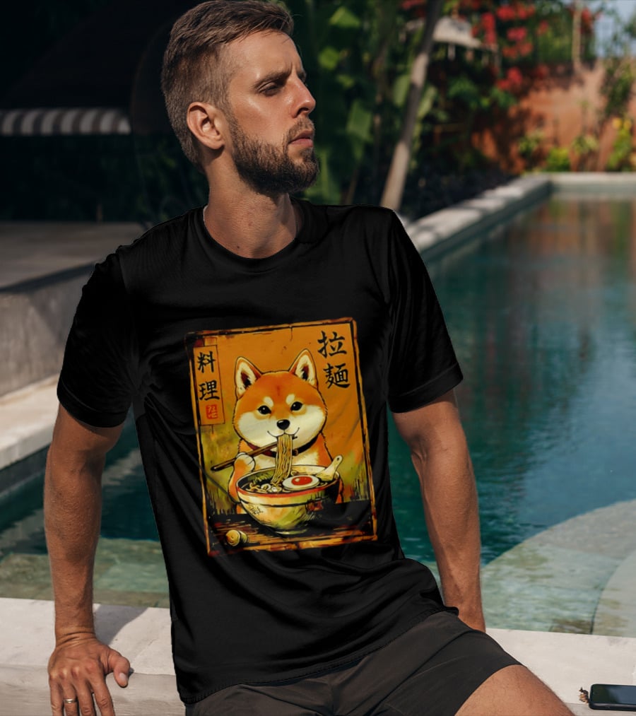 Shiba Inu Ramen Noodles Japanese Kanji T-Shirt