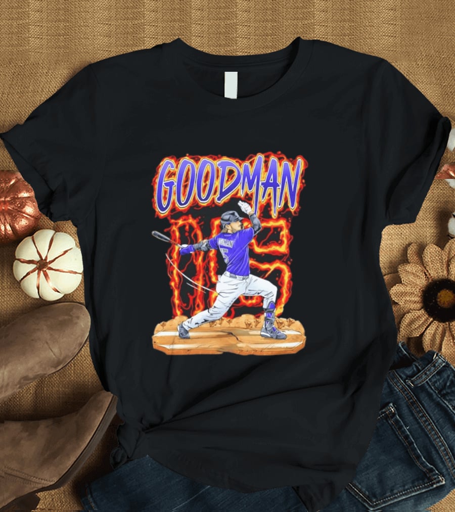 Colorado Rockies Hunter Goodman 15 Fiery Baseball Player T-Shirt