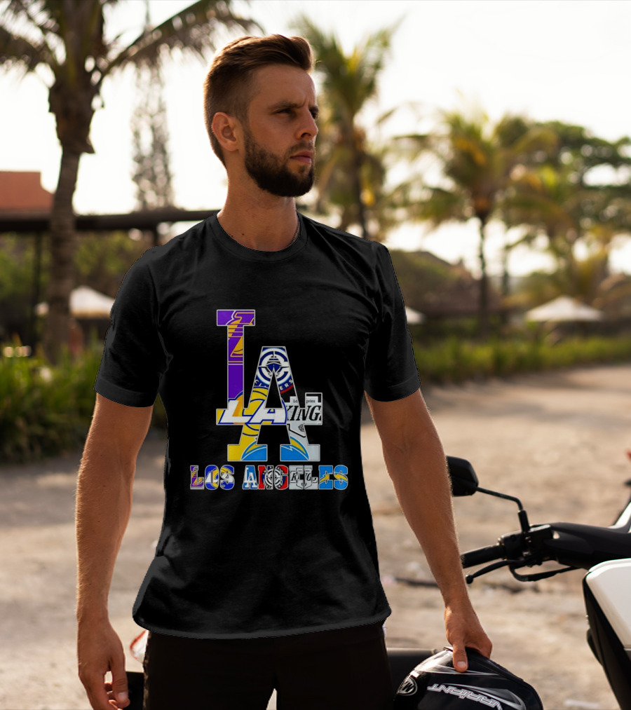 LA Los Angeles Lakers Dodgers Kings Rams Chargers Logos T-Shirt