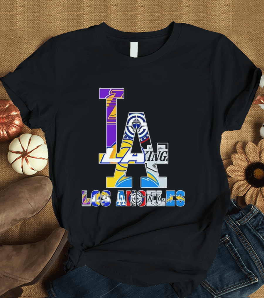 LA Los Angeles Lakers Dodgers Kings Rams Chargers Logos T-Shirt