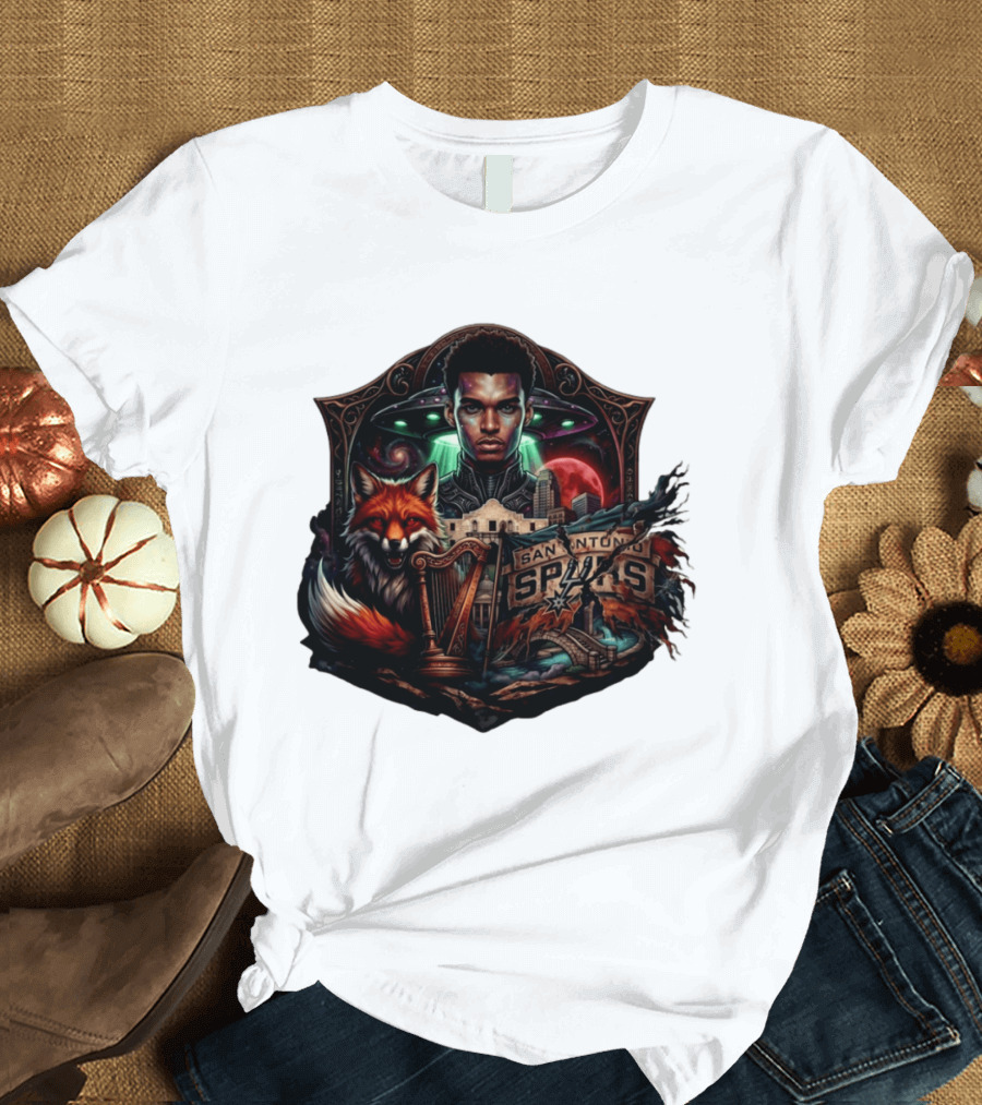 San Antonio Spurs Alien Wemby Space Hoops Comic Skyline Texas Basketball 2026 Fox T-Shirt