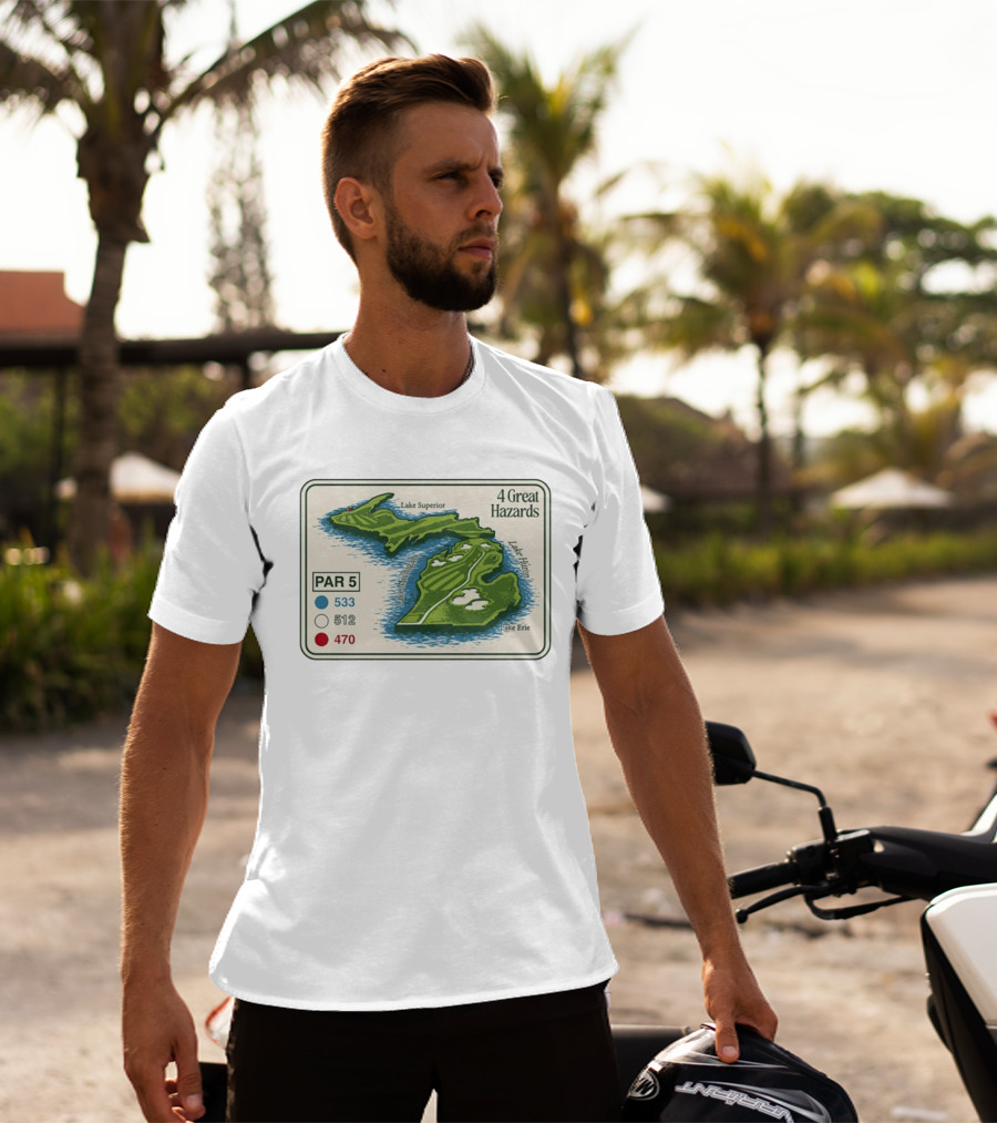 Michigan Golf Par 5 Course Map With 4 Great Hazards Lake Superior Huron Erie T-Shirt