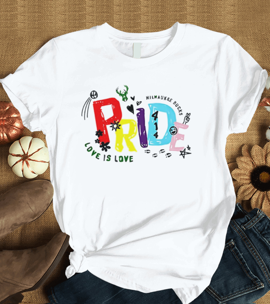 Milwaukee Bucks Pride Love Is Love Rainbow 414 T-Shirt