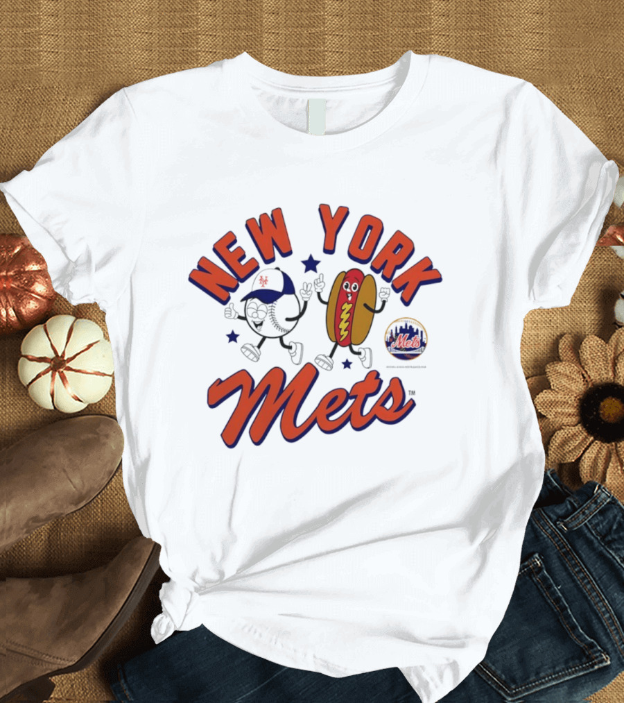 New York Mets Baseball Hot Dog And Baseball Character Animation T-Shirt